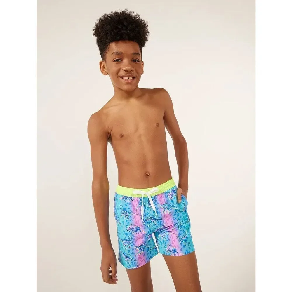 Chubbies The Dino Delights Youth Classic Mesh Lined Swim Trunks Blue/Pink Dinosa
